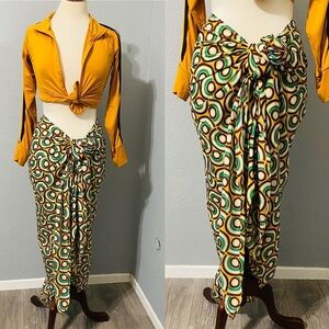Zara New Beach Printed Pareo Sarong Skirt Front Knot Closure One Size Only M